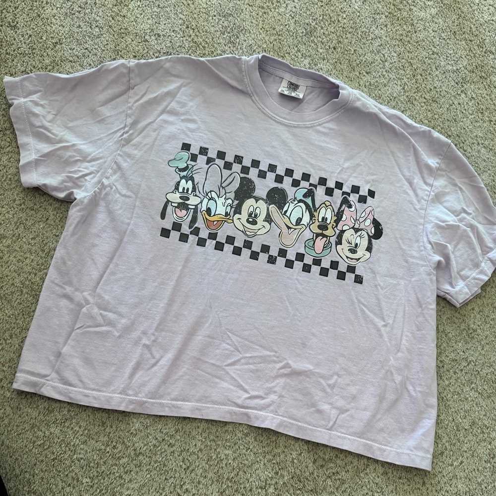 Boxy Cropped Graphic Tee with Classic Disney Character Faces